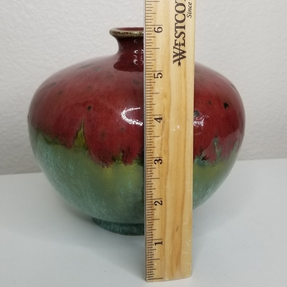 Stoneware Pottery Vase Drip Glaze on Multicolor Maroon Green Teal 6" - Picture 9 of 11